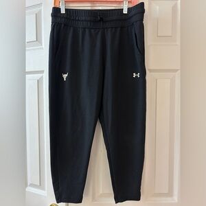 Under Armour Project Rock Terry Crop Pants Womens M Black Fleece Sweatpants Jog